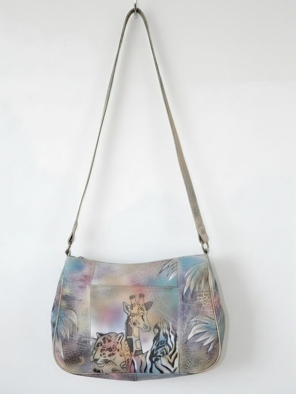 Vintage The Animal Hand-Painted Leather Safari Bag 80s India Boho Purse